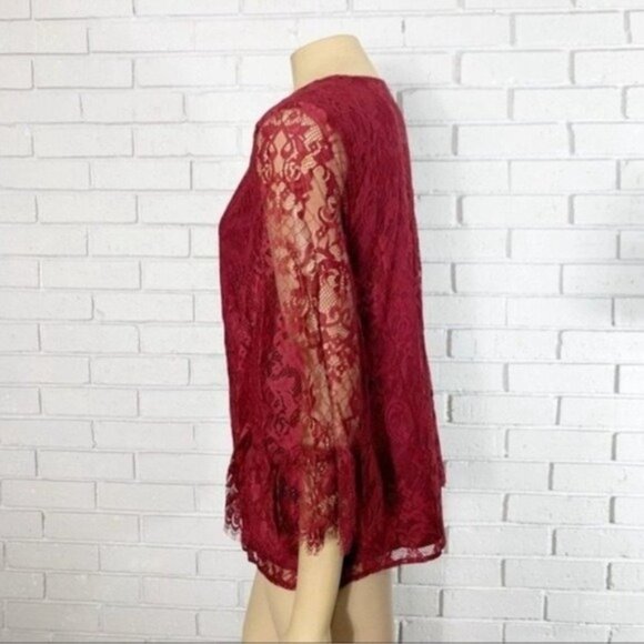 ModCloth Burgundy Through the Bluebells Lace Top - Size XL - Picture 5 of 8